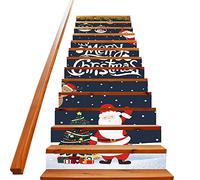 Stair Stickers self-Adhesive 13 Piece Decals Peel and Stick, self Adhesive Stair Decals for Wooden Steps, Indoor Waterproof Art Decal DIY Professional Vinyl Upgrade, Merry Christmas Santa