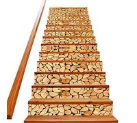 Stair Stickers self-Adhesive 13 Piece Decals Peel and Stick, self Adhesive Stair Decals for Wooden Steps, Indoor Waterproof Art Decal DIY Professional Vinyl Upgrade, Full Yellow Log Wood