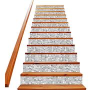 Stair Stickers self-Adhesive 13 Piece Decals Peel and Stick, self Adhesive Stair Decals for Wooden Steps, Indoor Waterproof Art Decal DIY Professional Vinyl Upgrade, Gray Mosaic Tile Sticker