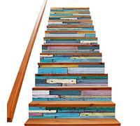 Stair Stickers self-Adhesive 13 Piece Decals Peel and Stick, self Adhesive Stair Decals for Wooden Steps, Indoor Waterproof Art Decal DIY Professional Vinyl Upgrade, Retro Blue Wooden Board