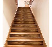 Stair Stickers self-Adhesive 13 Piece, self Adhesive Stair Decals for Wooden Steps, Indoor Waterproof Art Decal DIY Professional Vinyl Upgrade, Brown Wood Effect