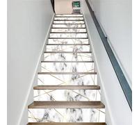 Stair Stickers self-Adhesive 13 Piece, self Adhesive Stair Decals for Wooden Steps, Indoor Waterproof Art Decal DIY Professional Vinyl Upgrade, Gray Marble with Gold Lines