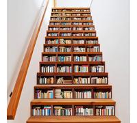 Stair Stickers self-Adhesive 13 Piece, self Adhesive Stair Decals for Wooden Steps, Indoor Waterproof Art Decal DIY Professional Vinyl Upgrade, Lots of Books and bookcases