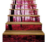 Stair Stickers self-Adhesive 6 Piece Peel and Stick Stair Decals for Wooden Steps, Indoor Waterproof Art Decal DIY Professional Vinyl Upgrade, Red Forest Scenery Gothic