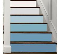 Stair Stickers self-Adhesive 6 Piece, self Adhesive Stair Decals for Wooden Steps, Indoor Waterproof Art Decal DIY Professional Vinyl Upgrade, White Blue Gradient