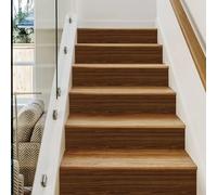 Stair Stickers, Self Adhesive PVC Stair Riser Decals, 13 PCS 18x100CM DIY Peel and Stick Wood Grain Staircase Sticker for Steps, Removable Wallpaper Mural House Home Decoration (Brown)