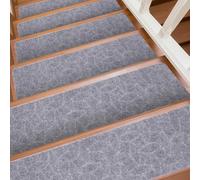 Stair Treads Carpet 15pcs Non-Slip Indoor Rugs Rectangular Step Runners with Non Skid Rubber Backing, Removable Washable, 76*20cm, 6.5mm Thickness for Pets, Home, Bathroom, Kitchen (Light Grey)