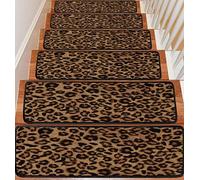 Stair Treads Carpet Set of 13 Seamless Abstract Leopard Wild Animal Skin Print Animal Non-Slip Self-Adhesive Safety Rug Stair Mats Step Runner Indoor Wooden Steps for Kids Dogs 30"x8"