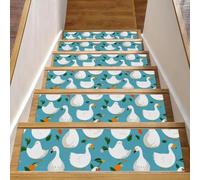 Stair Treads for Wooden Steps, Cartoon Goose, 15 PCS 8" X 30" Non-Slip Carpet Stairway Treads, Washable Stair Runner Rugs Staircase Step Treads for Kids Elders Dogs