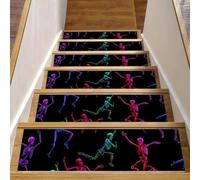 Stair Treads for Wooden Steps, Colored Dance Skeletons, 15 PCS 8" X 30" Non-Slip Carpet Stairway Treads, Washable Stair Runner Rugs Staircase Step Treads for Kids Elders Dogs