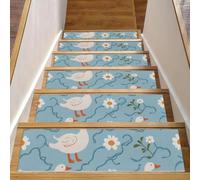 Stair Treads for Wooden Steps, Goose Daisies, 15 PCS 8" X 30" Non-Slip Carpet Stairway Treads, Washable Stair Runner Rugs Staircase Step Treads for Kids Elders Dogs