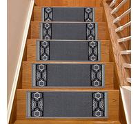 Stair Treads for Wooden Steps Indoor 8.5” x 26” Slip Resistant Machine Washable Staircase Carpet Mat, Safe for Elders, Kids and Pets Trellis Border Design Grey Color, Set of 9