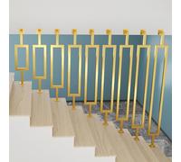 Staircase Balusters Steps, Floor to Ceiling Mount L-Shaped Handrail, Stair Railing Post Non-Slip Guardrails for Balcony Apartments Villas Attic Porch, Gold(Rectangular,5ft/150cm)