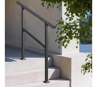 Staircase Handrail, External Hand Rail Banister for Concrete or Wooden Steps, Floor Mounted Transitional Railing Support Bar Rails for Porch Garden, Black(B,150cm/59inch)