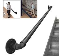 Staircase Handrail Rail Banister Kit,Stair Stairs Indoor Outdoor Steps Railing for Disabled Elderly Kids Black Iron External Outside Wall Mount/210Cm(7Ft)