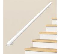 Staircase Handrails for Indoor & Outdoor, White Galvanized Iron Round Pipe Stair Banister Railing with Fittings, Wall Balustrade Non-Slip Grab Bar(6.6ft/200cm)