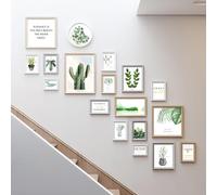Staircase Multi Solid Wood Picture Frames Collage Photo Frames Wall Decoration Kit 18 Pack For Wall Gallery Stairs Restaurant Background Wall And Home，area：180 (Color:Green plants【71x63in（180x160cm）】)