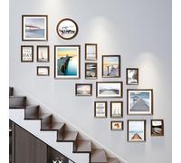 Staircase Multi Solid Wood Picture Frames Collage Photo Frames Wall Decoration Kit 18 Pack For Wall Gallery Stairs Restaurant Background Wall And Home，area：180 * 1(Color:Landscape【71x63in（180x160cm）】)