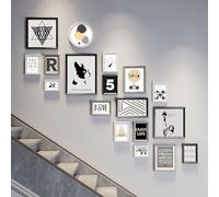 Staircase Multi Solid Wood Picture Frames Collage Photo Frames Wall Decoration Kit 18 Pack For Wall Gallery Stairs Restaurant Background Wall And Home，area：180(Color:Mix and match【71x63in（180x160cm）】)