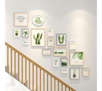 Staircase Wood Collage Picture Frames Set 18 Pieces, 180*160 Cm (71*63 In) Modern Simple Creative Photo Frame Suitable For Wall Gallery Living Room Study Dining Room Bedroom And Oth(Size:B（71inx63in）)