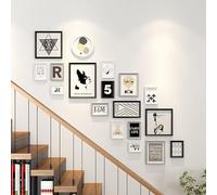 Staircase Wood Collage Picture Frames Set 18 Pieces, 180*160 Cm (71*63 In) Modern Simple Creative Suitable For Wall Gallery Living Room Study Dining Room Bedroom And Oth(Size:C（71inx63in）)