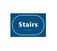 Stairs Braille Tactile Sign Self Adhesive 225mm x 150mm | Stairway Sign with Raised Text & Braille | Accessibility Wayfinding Signage | White on Blue