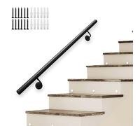 Stairs Handrail - Complete Kit. Metal Wrought Iron Stair Railing, Black Banister Hand Indoor and Outdoor, Wall Mounted Non-Slip Grab Bar for Corridor Porch Gardens(3ft/90cm)