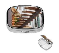 Stairs Pill Box 2 Compartment Medicine Pill Organizer Square Pill Case for Purse & Pocket Travel Pillbox Portable Metal Medicine Vitamin Fish Oil Organizer Unique Gift