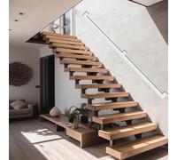 Stairs Staircase Handrail Banister Rail Support Kit 30-600cm Wrought Iron Stair Balustrade, Wall Mounted Banister Rails for Deck Porch, Safety Grab Bar Rail(20ft/600cm)