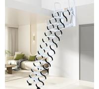 stairs Wall Mounted Folding Loft Ladder Retractable Pull Down Attic Stairs Anti-Slip Tread for Garages Basements extendable(2-2.49m)