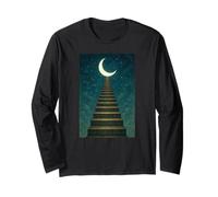 Stairway to Crescent Moon Surreal Night-Sky Dreamscape Art Long Sleeve T-Shirt