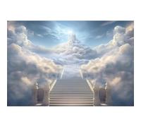 Stairway to Heaven Paradise Backdrop God Bless Rest in Peace Heaven Sent Photography Background Holy Lights Peace Jesus Christian Religious Belief Pray Blue Sky Clouds Church Event Backdrop 7x5ft
