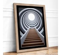 Stairway to Light Minimalist Framed Wall Art Print A4 Oak