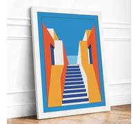 Stairway to Progress Framed Wall Art Print A3 White