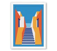 Stairway to Progress Modern Framed Wall Art Print A3 (42×29.7cm) White, Wall Decor for Living Room, Bedroom, Office & Home, Ready to Hang, Art Gift