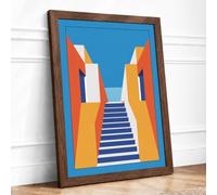 Stairway to Progress Modern Framed Wall Art Print A4 (29.7×21cm) Walnut,