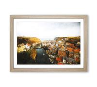 Staithes in North Yorkshire Painting Framed Print | A2 Oak Framed Wall Art | Ready to Hang | Modern Historical Picture | Living Room Bedroom Lounge Office