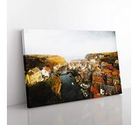 Staithes In North Yorkshire Painting Modern Art Canvas Wall Art Print Ready to Hang, Framed Picture for Living Room Bedroom Home Office Décor, 50x35 cm (20x14 Inch)