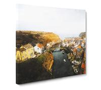Staithes in North Yorkshire Painting Modern Canvas Wall Art Print Ready to Hang, Framed Picture for Living Room Bedroom Home Office Décor, 14x14 Inch (35x35 cm)