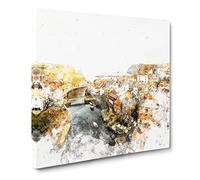 Staithes in North Yorkshire Watercolour Canvas Print | Gallery Wrapped 30mm Frame Wall Art | 20x20 inches | Ready to Hang | Modern Picture | Living Room Bedroom Lounge Office