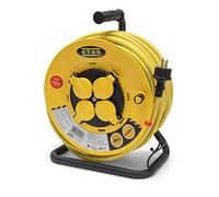 Stak REELPRO-FR-25 Professional Electric Reel Fixed Drum Water Proof IP44 Cable 25 m Rubber 3G 2.5 m for Construction Site DIY Garden 4 Sockets Steel Frame Yellow