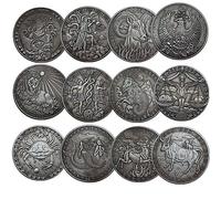 Stakee 12pcs/set Zodiac Gifts Coins Challenge Coin Plated Collectible Coin Commemorative Coin Collection Gift Memorial Gift