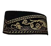 Stakee 1pc Eid Prayer Malaysian Boat Caps Black Red Embroidery Hat for Islam Men Soft Touching Turkey Headwear Elegant Hijab