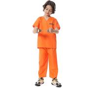 Stakee 1set Kids Inmate Jumpsuit Orange Prisoner Outfits for Boys & Girls Jailbird Cosplay Costume for Halloween Carnival Performance Party