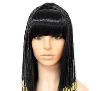 Stakee Black Cleopatra Wig Ancient Egypt Wig Vintage Braided Wig Straight Black Egyptian Headpiece for Women Party Supply