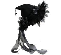 Stakee Halloween Witch Hat, Gothic Lace Witch Hat, Lolita Bow Lace Princess Hat Cosplay Witch Cap Spooky Party Hat for Adults