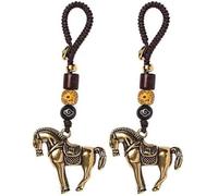 Stakee Horse Key Chain 2pcs Copper Horse Lucky Bag Pendant Wealth Feng Shui Chinese Zodiac Key Ring Bag Charm Key Chains Jewelry