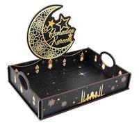 Stakee Ramadan Decorative Trays, 1pc Star Moon Wooden Tray Ramadan Snack Drink Wooden Storage Box Cake Dessert Container Organizer for Festive & Home Serving