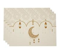 Stakee Ramadan Linen Placemat Table Ornaments 4pcs Moon Lantern Dining Table Mat Muslim Islamic Party Supplies Eid Mubarak Home Decoration