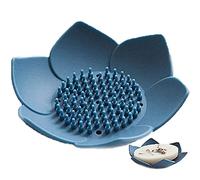 Stakee Silicone Flower Soap Dish, Blue, Drainer for Bathroom Kitchen